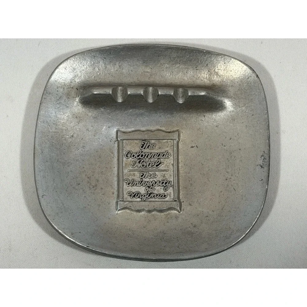 Vintage Pewter Ashtray Colonnade Hotel Virginia Old Money Retro Souvenir Decor